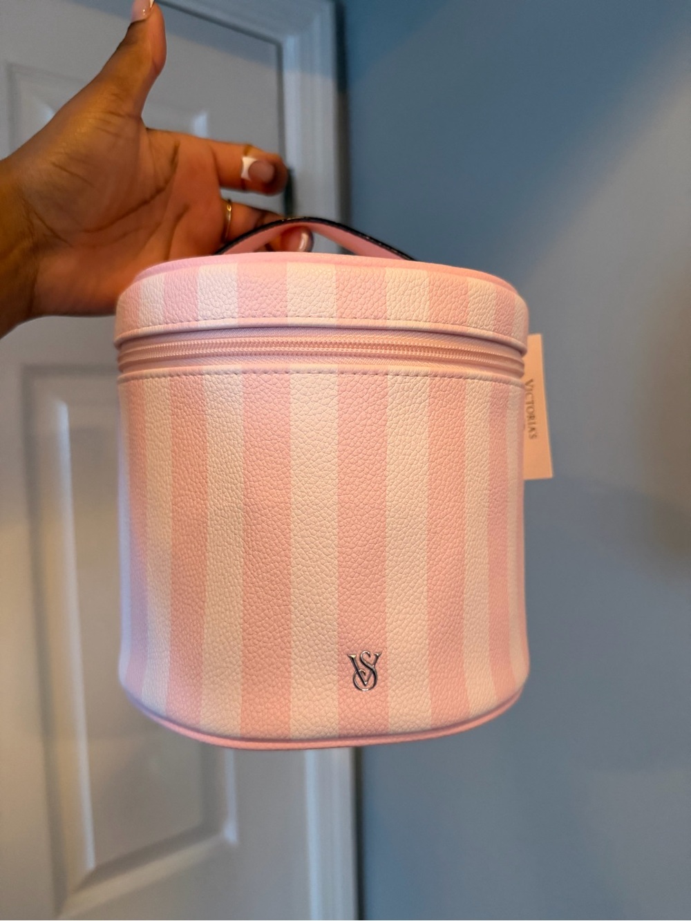 Victoria's Secret Pink & Light Pink Striped Cosmetic Train Case
